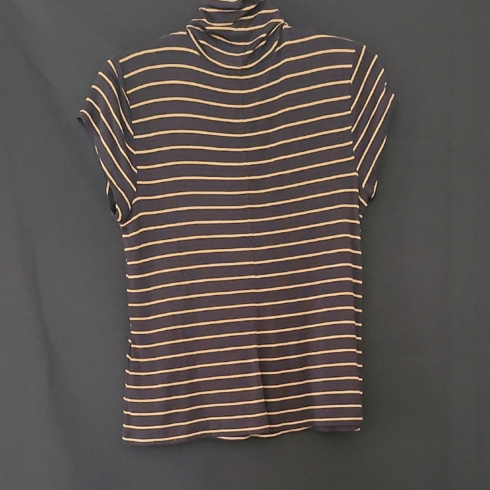 CAbi Short Sleeve Top with Purple and Tan Stripes - Picture 3 of 4